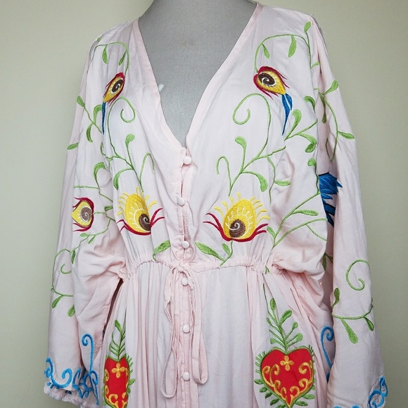 ONE LEFT Bohemian Embroidered Floral Duster Maxi - Picture 7 of 8